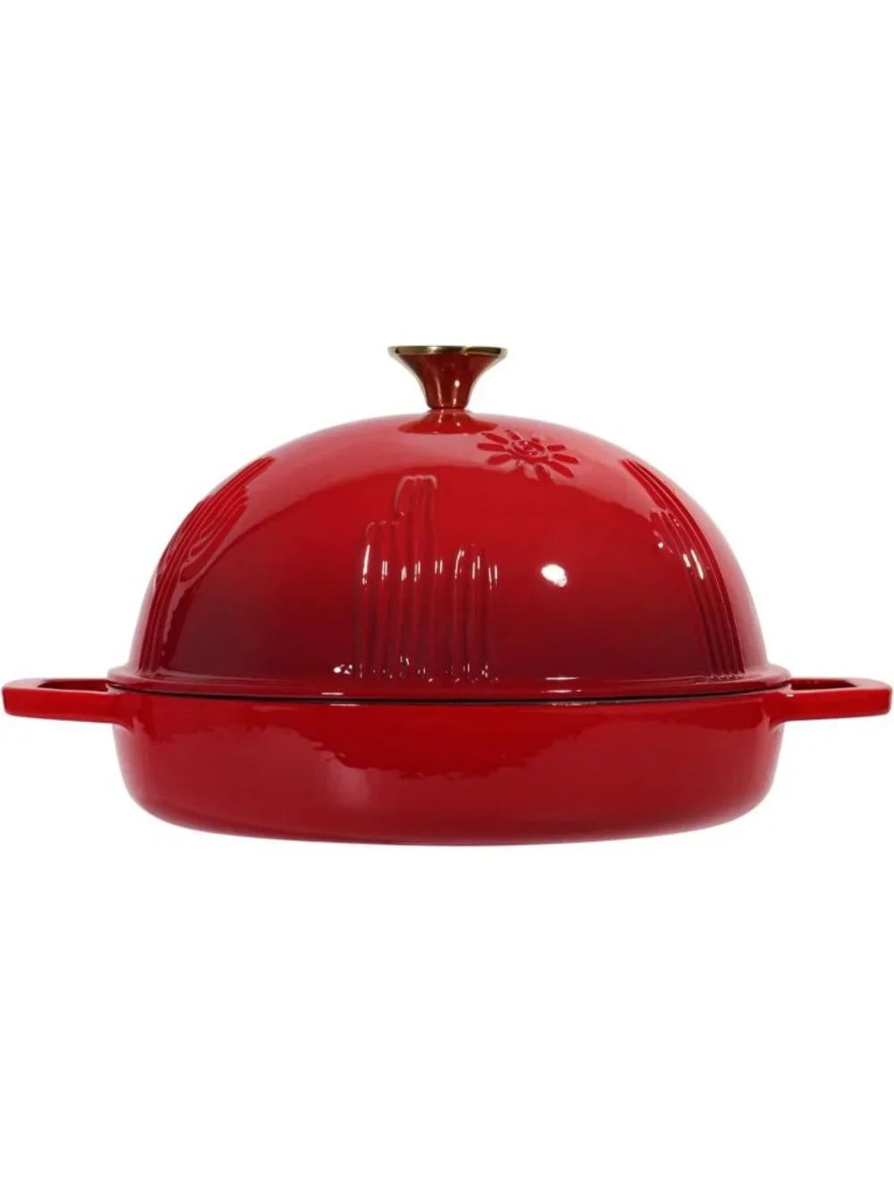 9.8 Inches Gradient Red Bread Oven Cast Iron Bread Dutch Oven with Cloche Lid